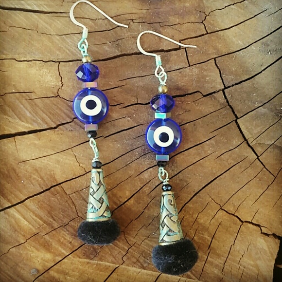 Hippie Chic Jewelry - EVIL EYE PROTECTION POM POM EARRINGS